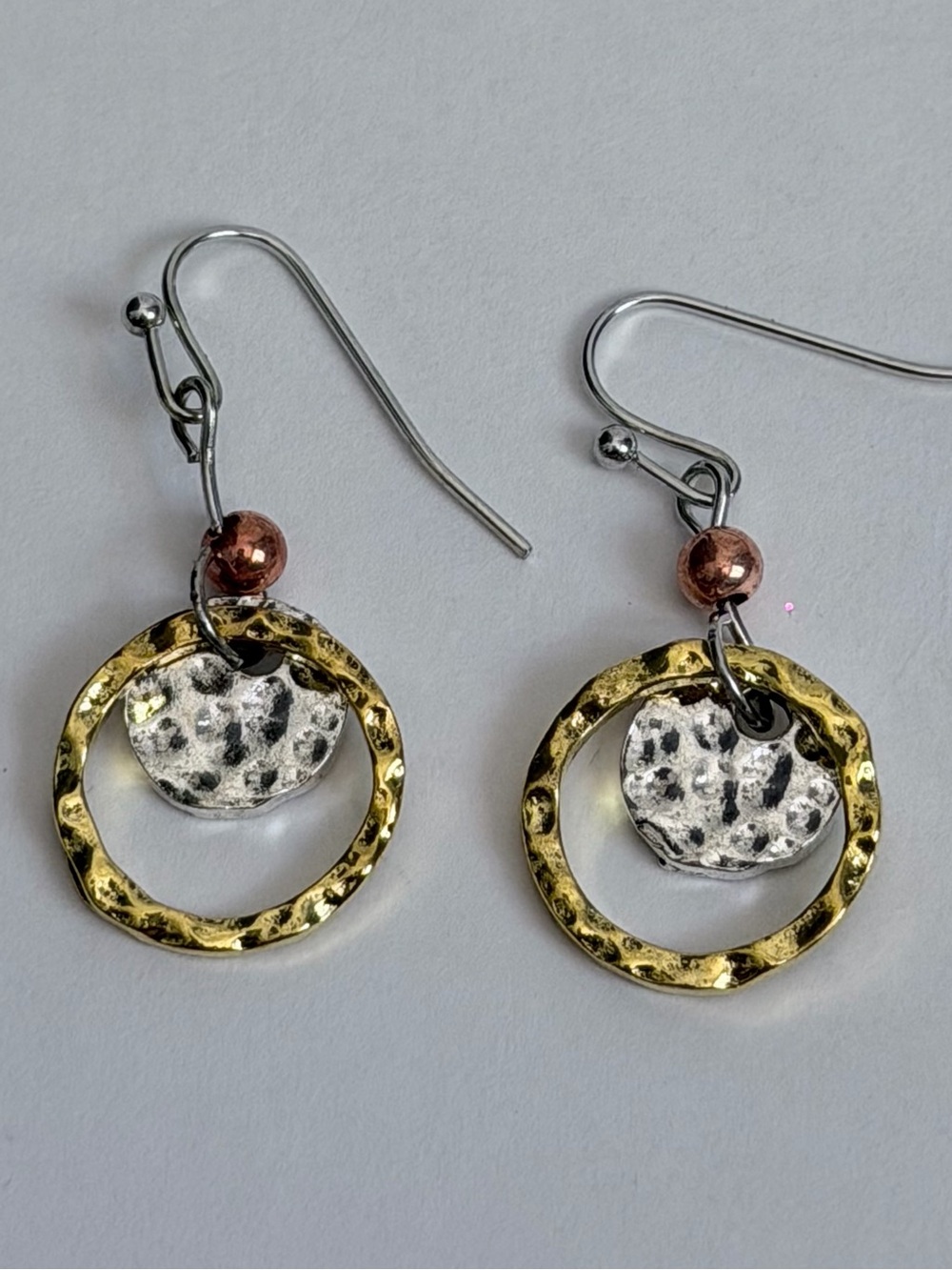Two-Tone Hammered Circle Drop Earrings Gold Tone Silver Tone 1” Women’s Jewelry